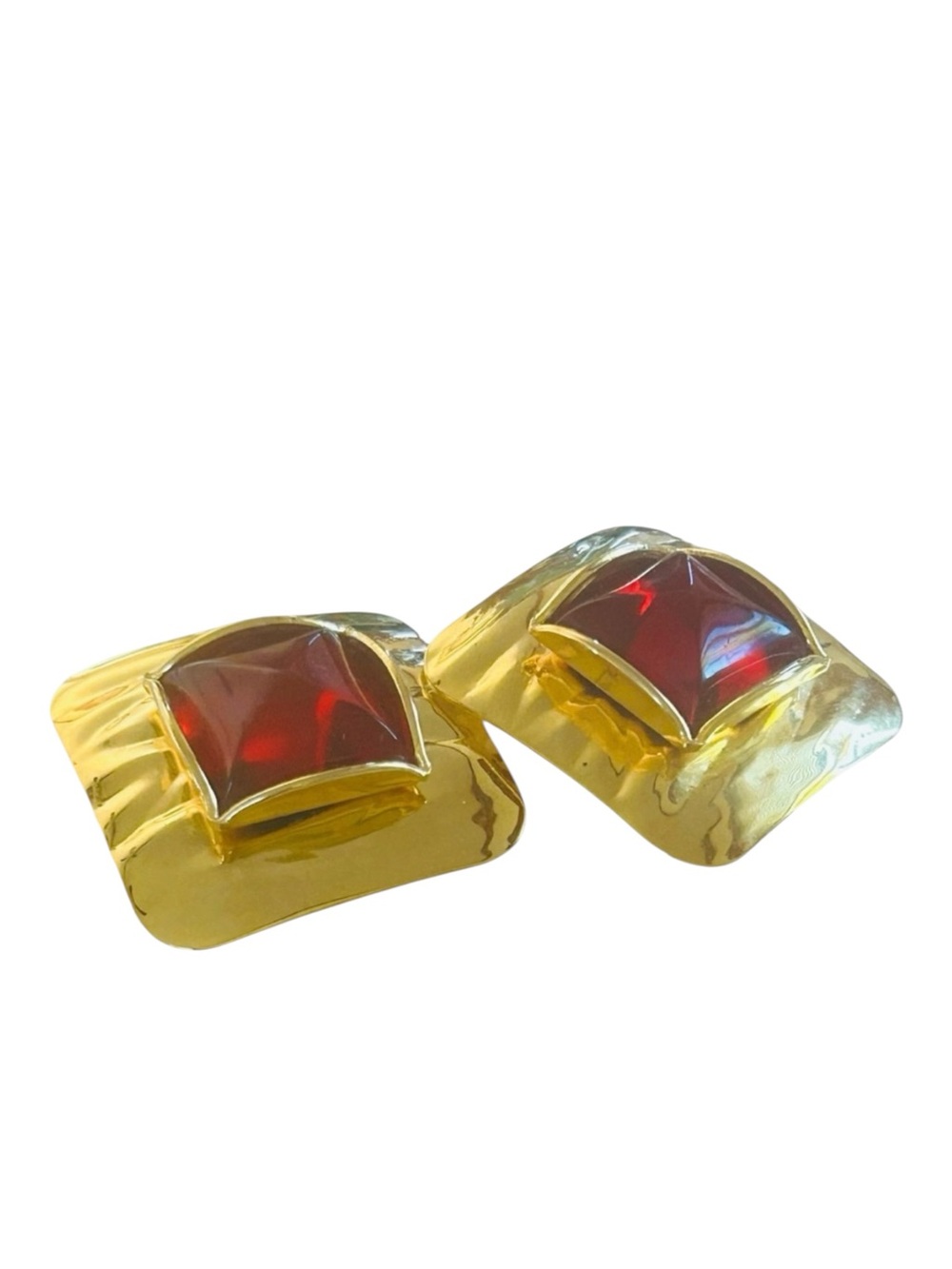 Vintage 1980’s Huge Molded Red Lucite Clip Earrings